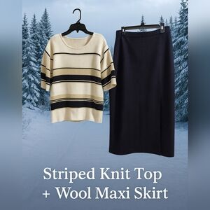 Sag Harbor Classic Navy Wool Pencil Maxi Skirt: 16 & Knit Top: M